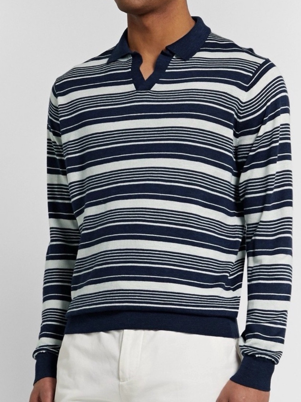 Peter Millar Silk Blend Knit Polo - Navy Stripes
